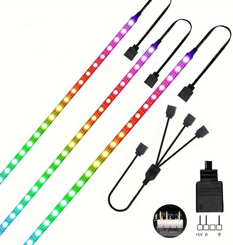 Tira de luz RGB para carcasa de PC, 3 x 19.7 pulgadas, 90 LED, tira LED direccionable para placa base, 5 V, 3 pines, funda de juegos, iluminación de