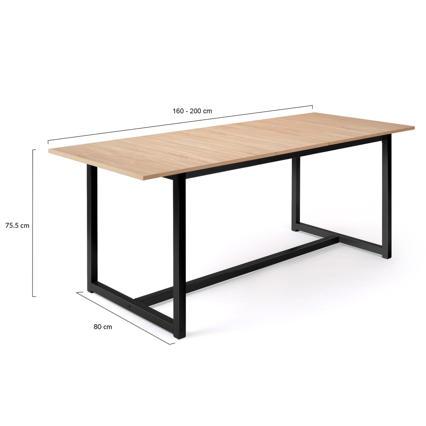 IDMarket – Mesa de comedor extensible rectangular Detroit 6-10 personas, diseño industrial 160-200 cm