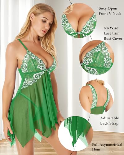 Image of ADOREJOY Women Lingerie Babydoll Front Closure Mesh Lace Chemise Sleepwear Nightie