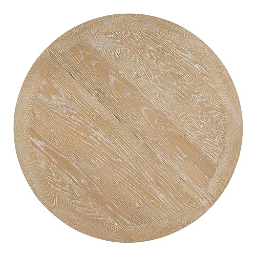 Image of 42 inch Round Extendable Dining Table for 4-6, Functional Round Extendable Wood Folding Mid Century Modern Round Dining Table for Dining Room Kitchen, Restaurant, Cafe, Natural