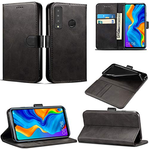 Huawei P30 Lite Case Leather Wallet with Flip Cover Credit Card Pockets and Stand Compatible with Huawei P30 Lite (Black)