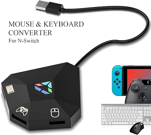 Vista 2 de Wired Keyboard and Mouse Adapter for Nintendo SwitchPS4PS3Xbox OneXbox 360 Host Series, LED Indicator USB Connection Game Console Mouse and Keyboard