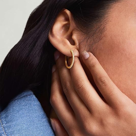 Gold Hoop Earrings 14K Gold Earrings For Women with Trendy Inside-out Cubic Zirconia Huggie Hoop Earring For Womens Stylish