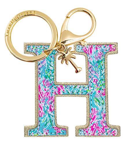 Lilly Pulitzer Leatherette Initial Keychain, Letter Bag Charm for Women, Best Fishes (H)