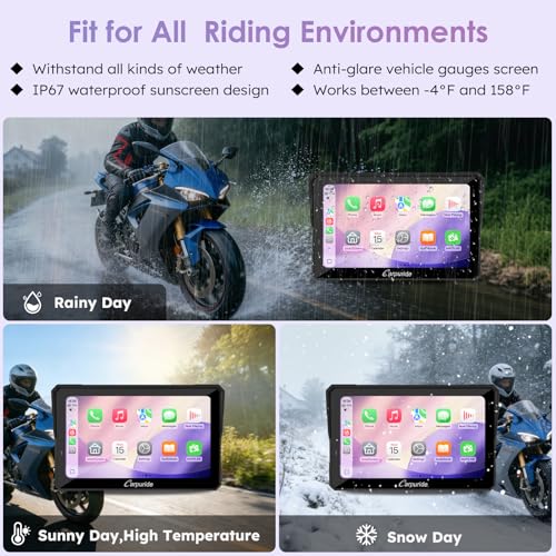 Image of Carpuride W702RS PRO Motorcycle GPS Wireless Carplay /Android Auto /Radar BSD, 7 inch Waterproof Motorbike Touch Screen, with BM05 Mount, Bluetooth Trans, Intercom,Wired Controller, Navigation