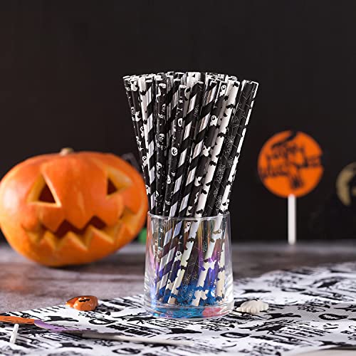 Easy Road 250 Pack Biodegradable Paper Straws, Halloween Black Printed Paper Drinking Straws For Juices, Shakes, Party Supplies, Birthday, Baby Shower Decorations, Food Safe #TOP5