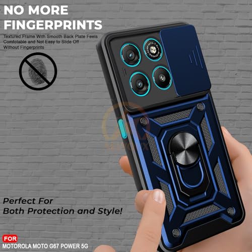 Image of Armor Bumper Back Cover Case for Motorola Moto G67 Power 5G / G57 Power 5G Rotating Camera Cover, Ring Holder & Kickstand | Heavy Duty & 360 Degree Protection Back Cover (Blue)