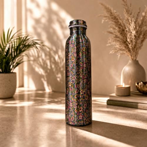 Image of JAIPUR ACE Hammered Pure Copper Water Bottle with Glass Set | 100% Copper Bottle Set | Leak Proof, Ayurvedic Health Benefits, Premium Design Gift Set for Home, Office, Gifting (Beautiful Flowery)