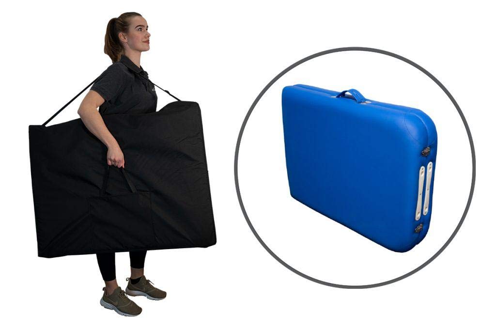 MASSUNDA – Mobile Montana Massageliege klappbar & höhenverstellbar – Stabiler Massagetisch aus Vollholz – Massagebank mit ergonomischer Kopfstütze, Armschlaufe & Nackenkissen (Königsblau)