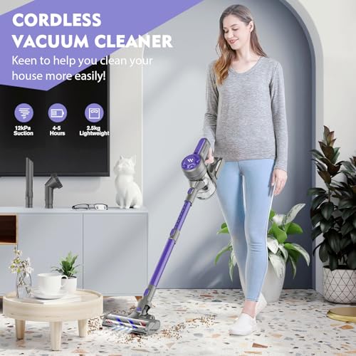 Image of Cordless Vacuum Cleaner, 6 in 1 Lightweight Stick Vacuum with Rechargeable Battery, Handheld Conversion, LED Headlights & 180 Swivel Brush, for Hardwood Floor Carpet Pet Hair Stairs Car(Lilac Purple)