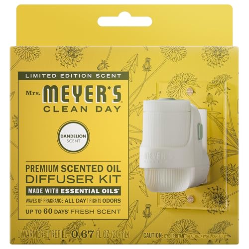 MRS. MEYERS CLEAN DAY Premium Scented Oil Diffuser Kit Dandelion 1 warmer and .67 fl oz refill