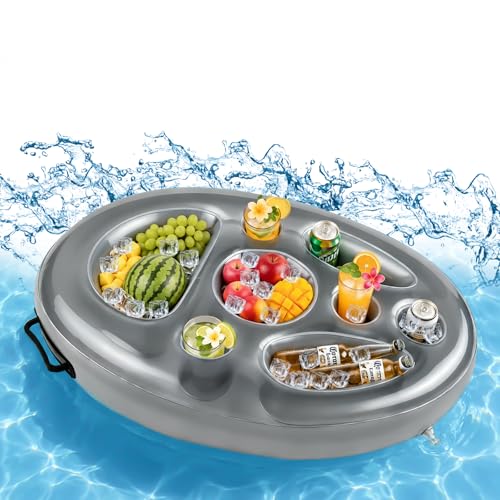 Morofme Getränkehalter Pool 2 in1 Snackhalter Aufblasbarer Getränkehalte 8 Löcher Große Kapazität PVC Poolbar Aufblasbar mit Griffe Schwimmendes Tablett für Pool Sommer Party Strand Mottoparty