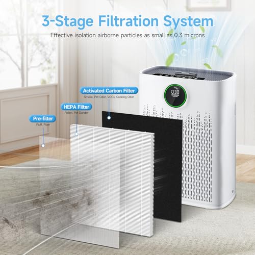 Image of 3 Pack HAP603 Replacement Filter Compatible with ECOSELF HAP603 / HAP603WF Air Purifier, 3-in-1 H13 True HEPA Filter with Activated Carbon, # RFHAP603, White