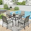 HERA'S HOUSE 5 Pieces Patio Dining Set, Outdoor Table and Chairs Set for 4, 4 x Brown Textilene Dining Chair, 37" Square Metal Dining Table, for Lawn Garden Backyard Deck