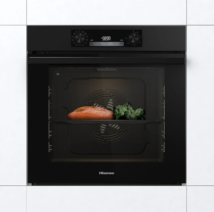 Hisense BI64211EPB Cuisinière électrique encastrable multifonction, 77 litres, 60 cm, fonction pizza 300°, pyrolytique, Airfry, couleur noir, classe...