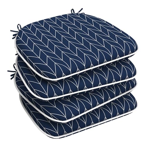 LVTXIII Patio Seat Cushions Outdoor Chair Pads with Ties, Fade-Resistant Chair Cushions for Home Office and Patio Garden Furniture Decoration D16 x W17 x H2, Herringbone Navy, Set of 4