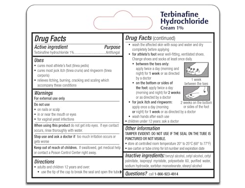 Image of TARO Terbinafine Hydrochloride antifungal Cream 1% - Athletes Foot Cream Extra Strength, relieves itching & Burning, Cures Most Athlete's Foot, Jock Itch & Ringworm