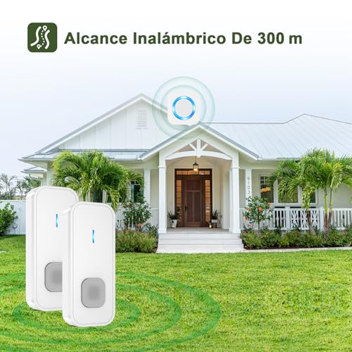 SURFOU Timbre Inalámbrico Exterior Impermeable, 400M de Alcance Doorbell con 55 Melodías, 5 Niveles Volumen, Indicador LED, Fácil Instalación para Hogar (Blanco, 1 Receptor + 2 transmisor) - imagen 2