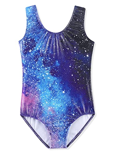 HOZIY 7-8 Leotard Gymnastics for Girls Little Girl Gymnastic Outfits Clothes Clothing Bodysuits Size 7 8 Year Old Blue Galaxy Space Cosmos Sparkly Tumbling Wear Leotardos Para Gimnasia Ninas