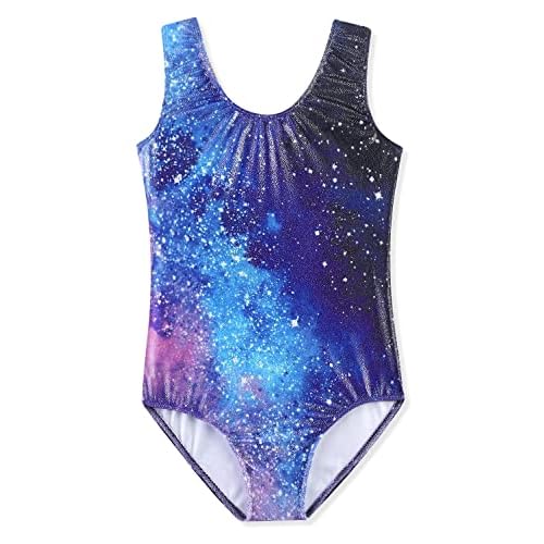 HOZIY Long Sleeve Leotards for Girls Gymnastics Kids Toddler Tumbling Outfits Floral Unicorn Galaxy Rainbow Stripe Pattern 7-8 Years A Sleeveless Blue Galaxy