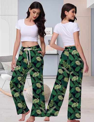 Image of Veseacky Women's Wide Leg Lounge Pants Yoga Pajamas Comfy Stretch Drawstring Pajamas Puls Size Dance Bottoms S-4XL