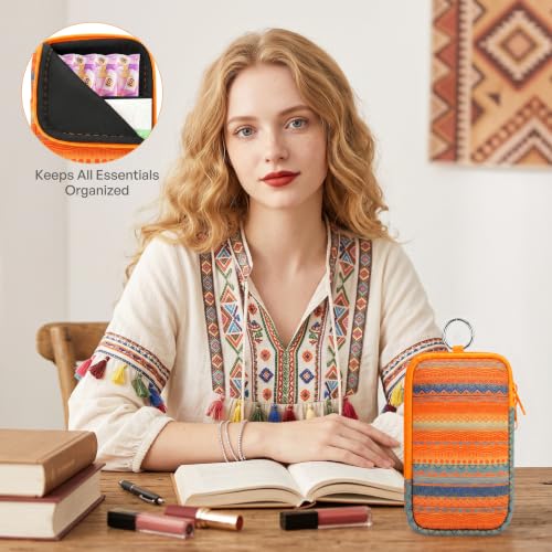 Image of KJQJLY 2 Pack Portable Tampon Organizer Bag Tampon Holder & Storage Case with Zipper for Travel, Discreet Period Bag for Purse, Waterproof Feminine Products Pouch for Women (Rainbow Boho)