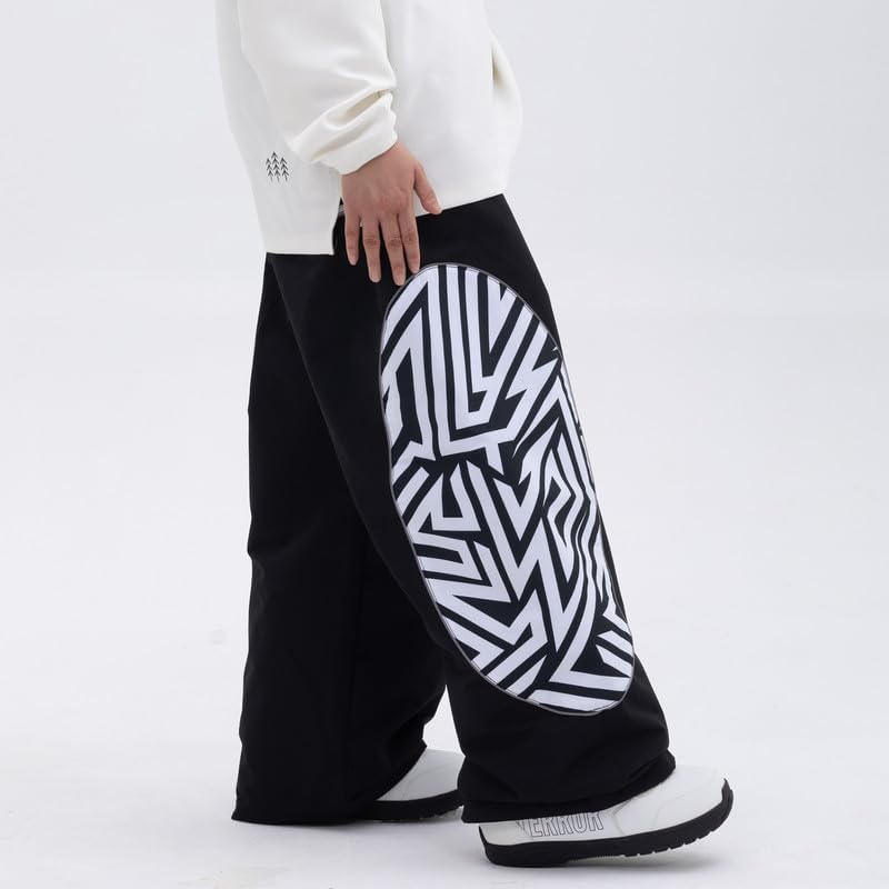 Snowshred Men's Baggy Cargo Ski Pants Waterproof Casual with Knee Reflective Graphic Panel Winter Outdoor Sport