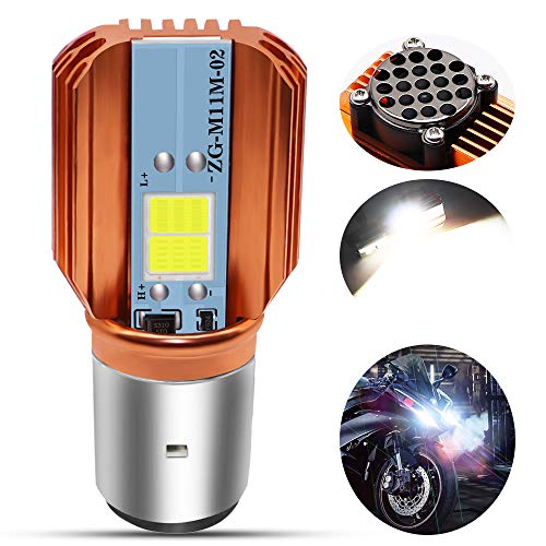 BA20D LED Motorcycle Headlight Bulb 2 COB 22Watts Hi/Lo Beam H6 LED Motorbike Headlamp with Fan cooling Super Bright 2000Lumens Xenon White.(1-Pack).