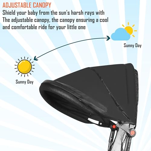 Image of BABY SMILE 4-in-1 Kids Tricycle with Adjustable Canopy, Parent Push Handle, Red and White (Blue Black)
