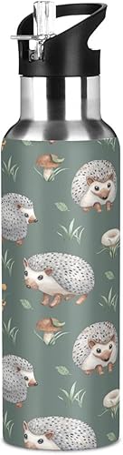 Miniatura 8 de Hedgehog - Botellas de agua aisladas con tapa con popote, sin BPA, 22 onzas, botella de agua deportiva de acero inoxidable a prueba de fugas,