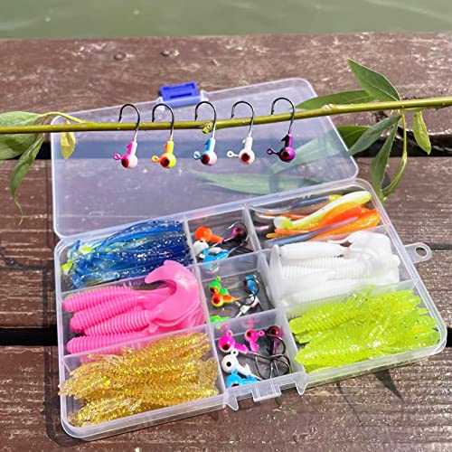 Bombite Crappie Jigs Lures Kit 104Pcs,Jig Heads With Crappie Lures,Bass Fishing Crappie Baits Crappie Jig Heads For Fishing Saltwater Freshwater 1/16Oz 1/8Oz 3/16Oz #TOP5