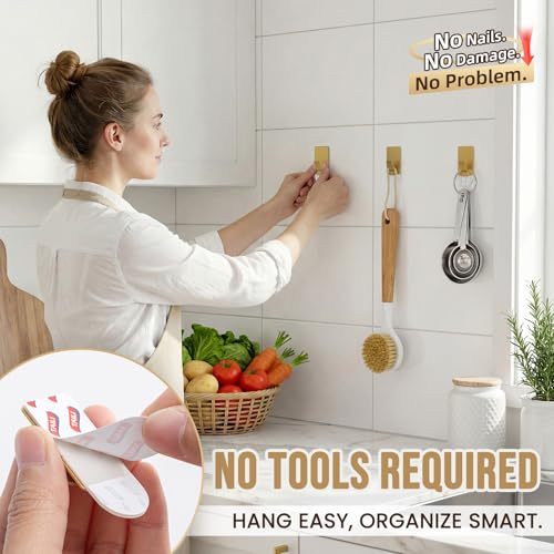 Image of TAILI Hooks for Hanging 10 Metal Sticky Hooks and 14 Adhesive Strips Gold