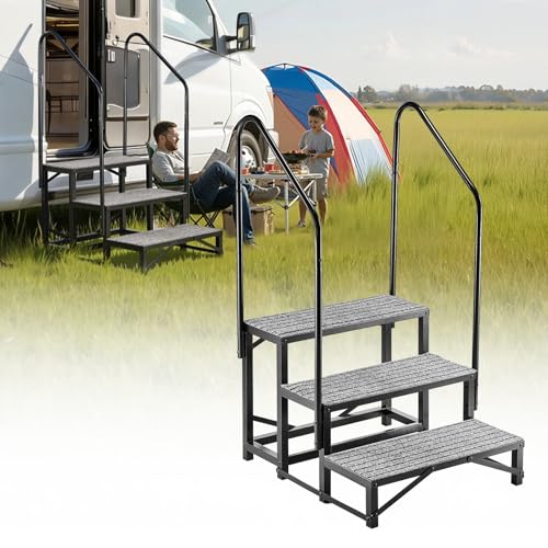 VEVOR Escalier Mobile à 3 Marches, Marchepied avec 2 Rampes pour Caravane, avec Patins Antidérapants pour Personnes Âgées, Animaux Domestiques, Portable...