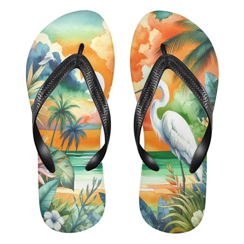Burbuja Egret Bird with Palm Trees Flip Flops for Women Men, Soft Thong Sandals Rubber Slippers for Pool Beach Essentials