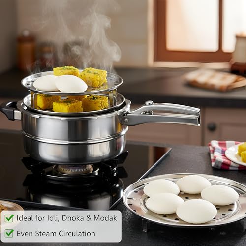 Image of Alark 2 PCS Stainless Steel Steamer Rack 7.67 Inch Round Detachable Steam Tray With 3 Removable Stand V Shaped Expandable Plate Pressure Cooker Kadai Compatible Vegetable Food & Bread Steaming Rack