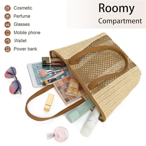 Image of Bycobecy Large Woven Beach Tote Bag for Women Durable Summer Purse Cotton Sturdy Crochet Shoulder Handbag