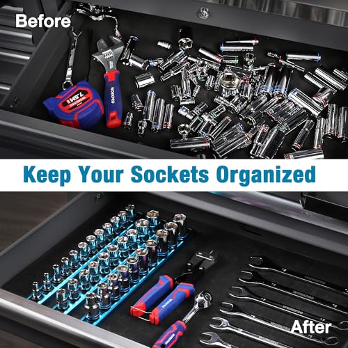 Image of WORKPRO Magnetic Socket Organizer, Heavy Duty 1 /4-Inch Drive Socket Rail | Aluminum Alloy, 12 Pieces Clips, Rotatable & Movable Clips, Efficient Organization