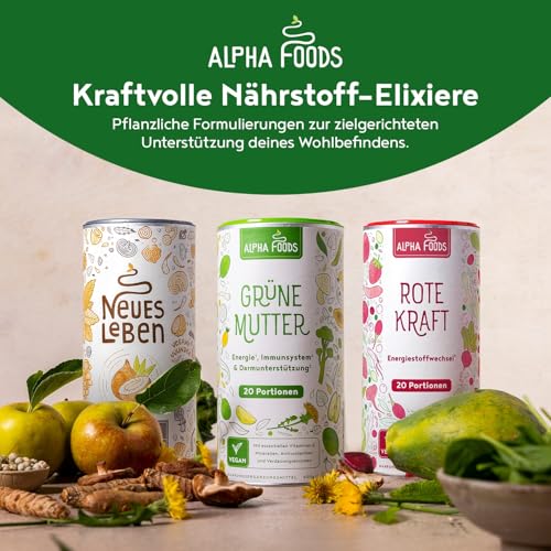 Grüne Mutter 2.0 - Das Original - Greens Shake - Akazienfaserpulver, Weizengras, Brennnessel, Mariendistel, Alfalfa, Chlorella und mehr - Smoothie Shake - 600g Pulver - Alpha Foods