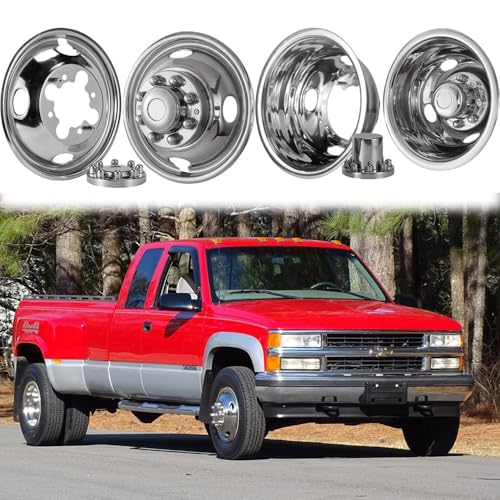 Lifeinfinity 4X 16 inches Polished Stainless Steel Dually Wheel Simulators, Bolt On Wheel Cover,8 Lug 4 Hand Hole Hubcaps for 2001-2007 Chevy GMC 3500 Truck 2003-2021 G3500/G30 Van 608GV