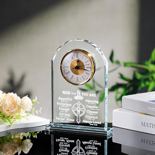 Image of Qianwei Christian Gifts for Women - Crystal Clock Cross Bible Verse Encouragement Motivational Gifts Prayers Religious Faith Gifts Sister Women Men Friends Mom