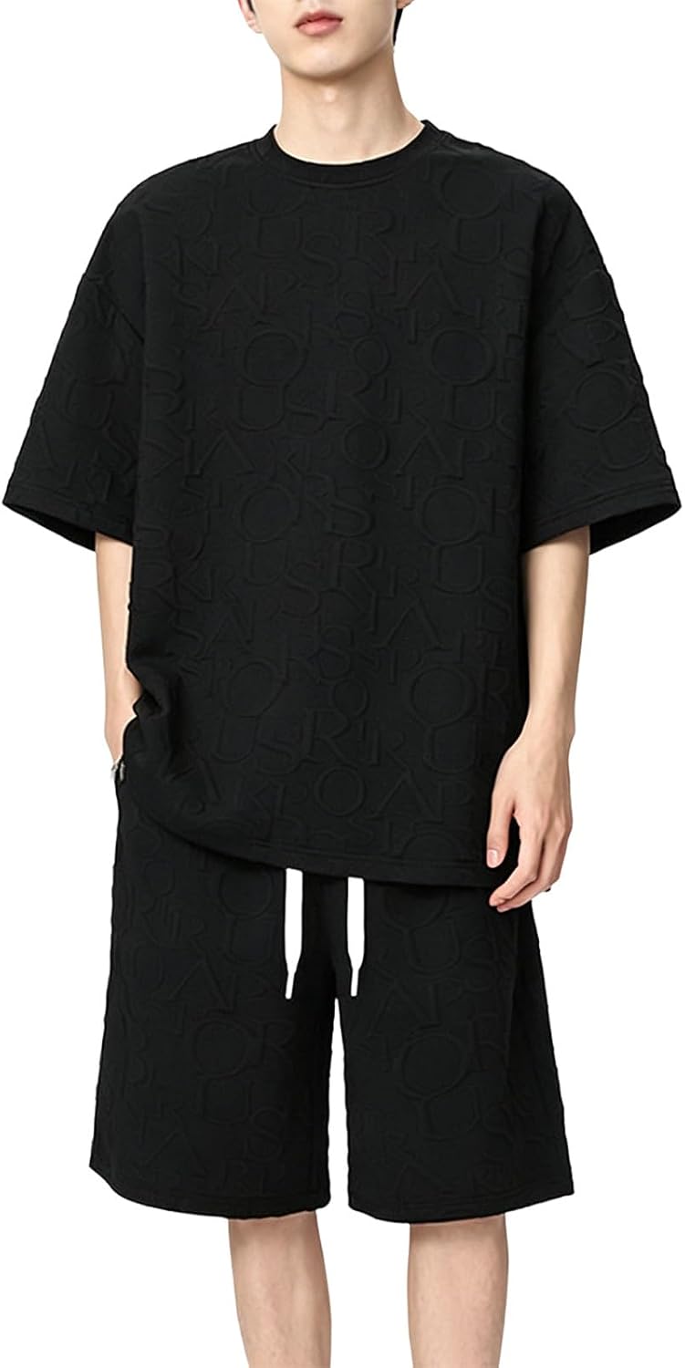 Cambkatl Men's Summer Ice Silk 2 Piece Outfits, Pullover Loose Crewneck T-Shirts and Shorts Tracksuit Sets with Pockets