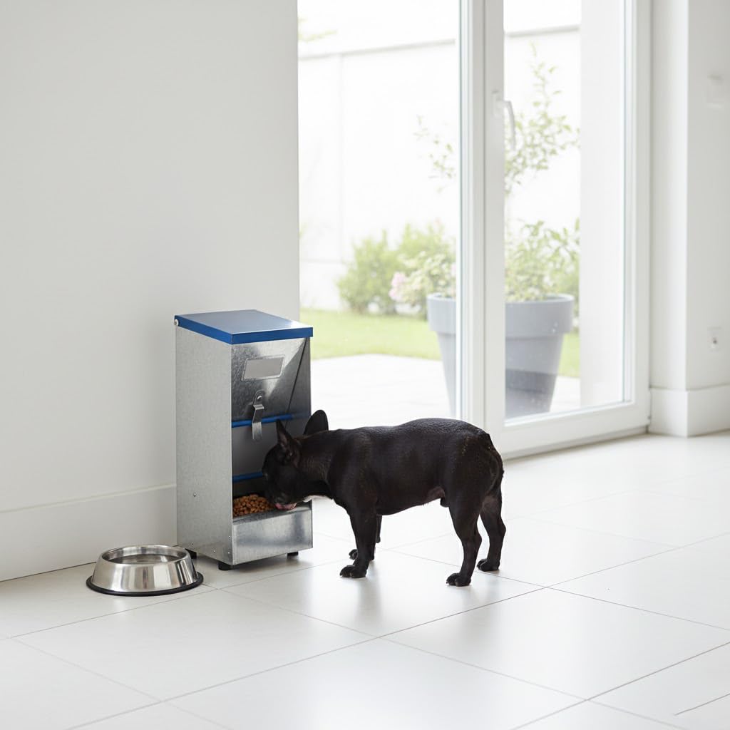 Suinga Comedero Tolva para Perros Pequeños 3,5L Galvanizado | Dispensador Autoservicio 17x14x32,5 cm | Alimentador Metálico Resistente