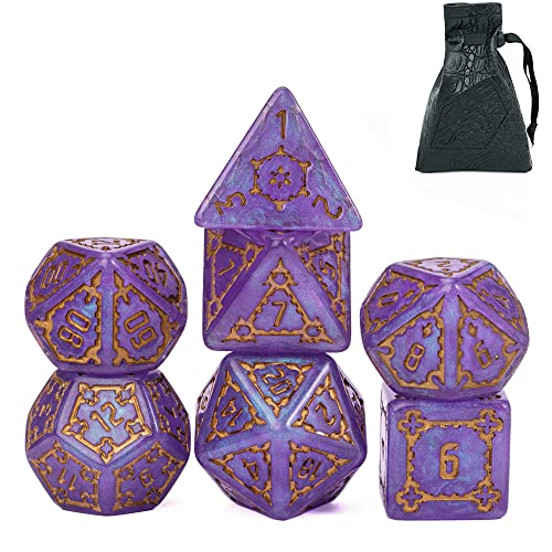 cusdie 7 Pcs 25mm Giant DND Dice with Dragon Eye Dice Bag, Polyhedral Dice Set, D&D Dice for Dungeons and Dragons Pathfinder RPG (Purple)
