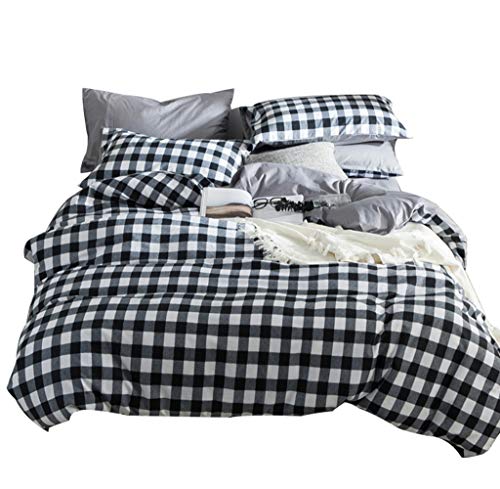 Wondder Juego de Funda nórdica, Conjunto de Ropa de Cama de algodón 100% con Funda de Almohada con patrón geométrico clásico y Transpirable Suave (En Blanco y Negro, 220 * 240cm)