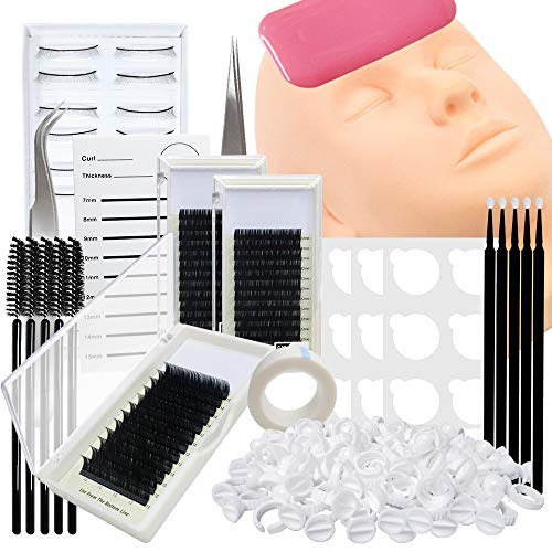 Higuclace 12pcs Eyelash Grafting Training Tool Kit False Eyelashes Extension Practice Set Mannequin Head