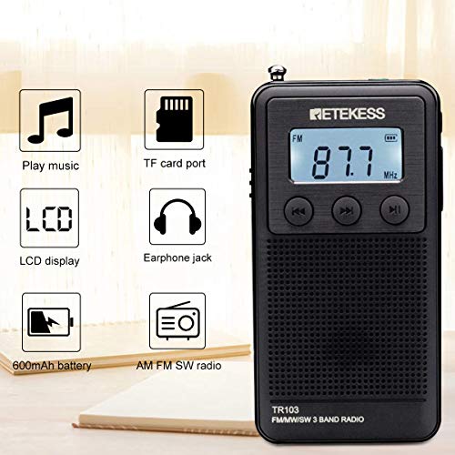 Retekess TR103 Mini rádio portátil AM FM, rádio digital pequeno para escritório, rádio de bolso com