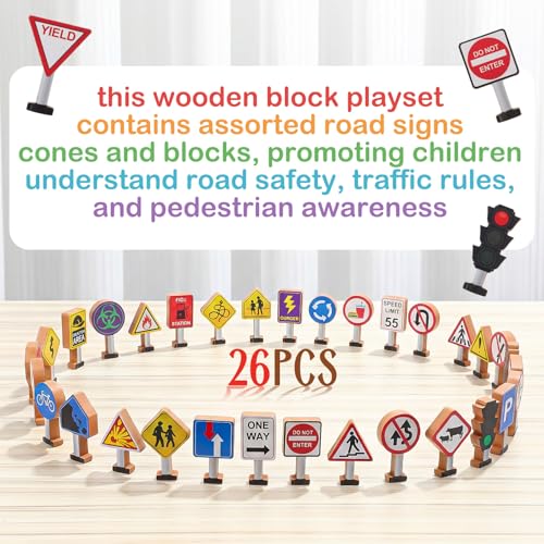Image of Blosssound Wooden Toys Set for Preschool Classroom - Multicultural Career People Blocks Educational Wooden Play for Kids Learning Toys Play Games Activity Supplies(32 Pcs,Traffic Signals)