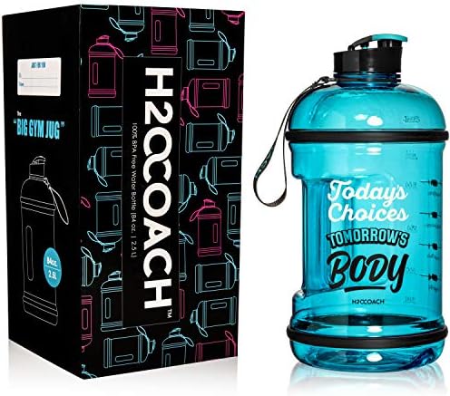 H2OCOACH Half Gallon Sports Water Bottle with Time Marker | Motivational 2.5 Liter, Reusable BPA Free Jug (84 oz)