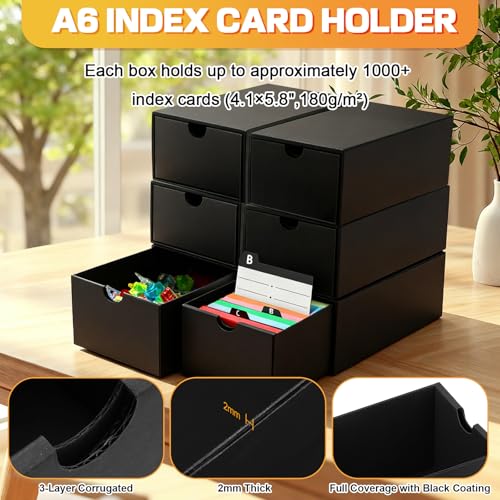 Karteikasten box A6, 6 Lernkarteibox Schwarz, Fasst 6000+ Karteikarten, Geeignet für die Aufbewahrung von Karten, Lern- und Büroszenarien