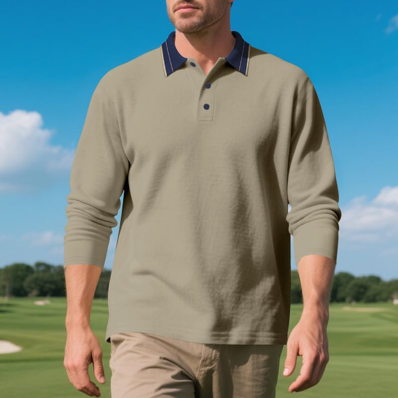 Men's Casual Shirt - Spring/Autumn Long Sleeve Solid Color 1/4 Button Collared Shirt for Vacation Daily Wear - Image 4